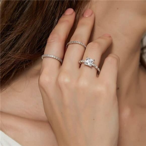 Sterling Silver 2MM Cubic Zirconia CZ Ring Stackable Ring Eternity Ring-SIZE 7 - Picture 4 of 5